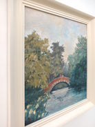 Figures on Bridge Over the River Mid-Century English Forest Landscape