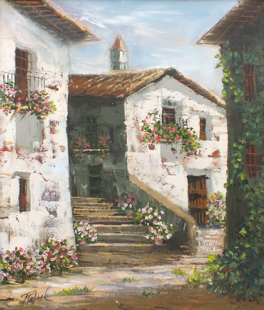 Vintage Oil Painting Spanish Town Landscape Framed