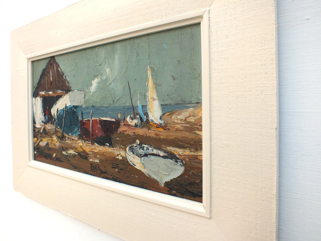 Boatyard Oil Painting Coastal Wall Art Signed Framed