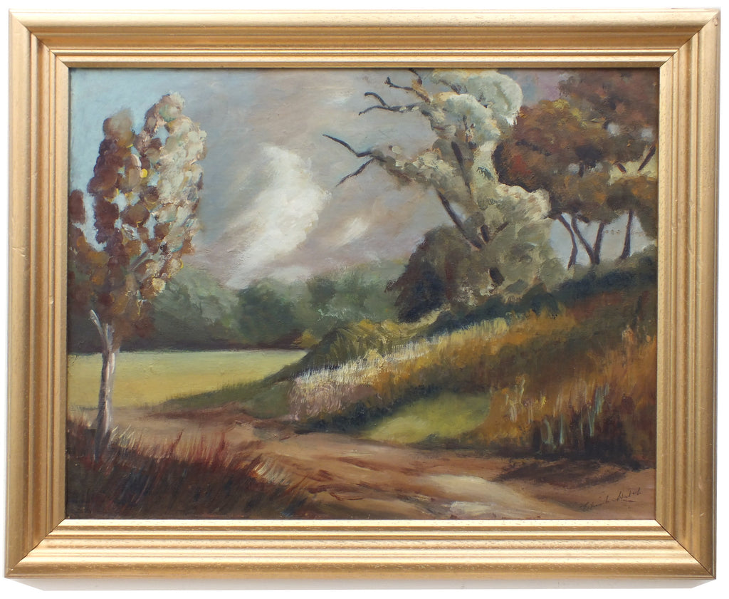 Mid-Century English Forest Landscape Oil Painting Framed