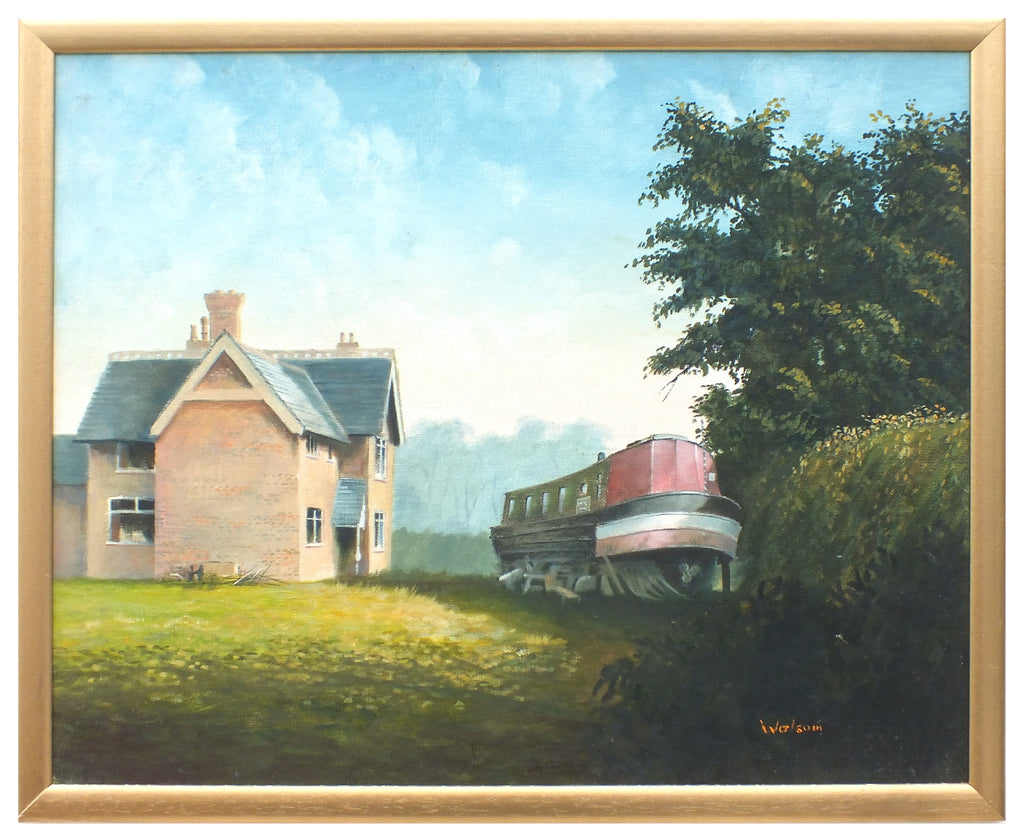 Mid-Century English Landscape Oil Painting Thurmaston Cottage