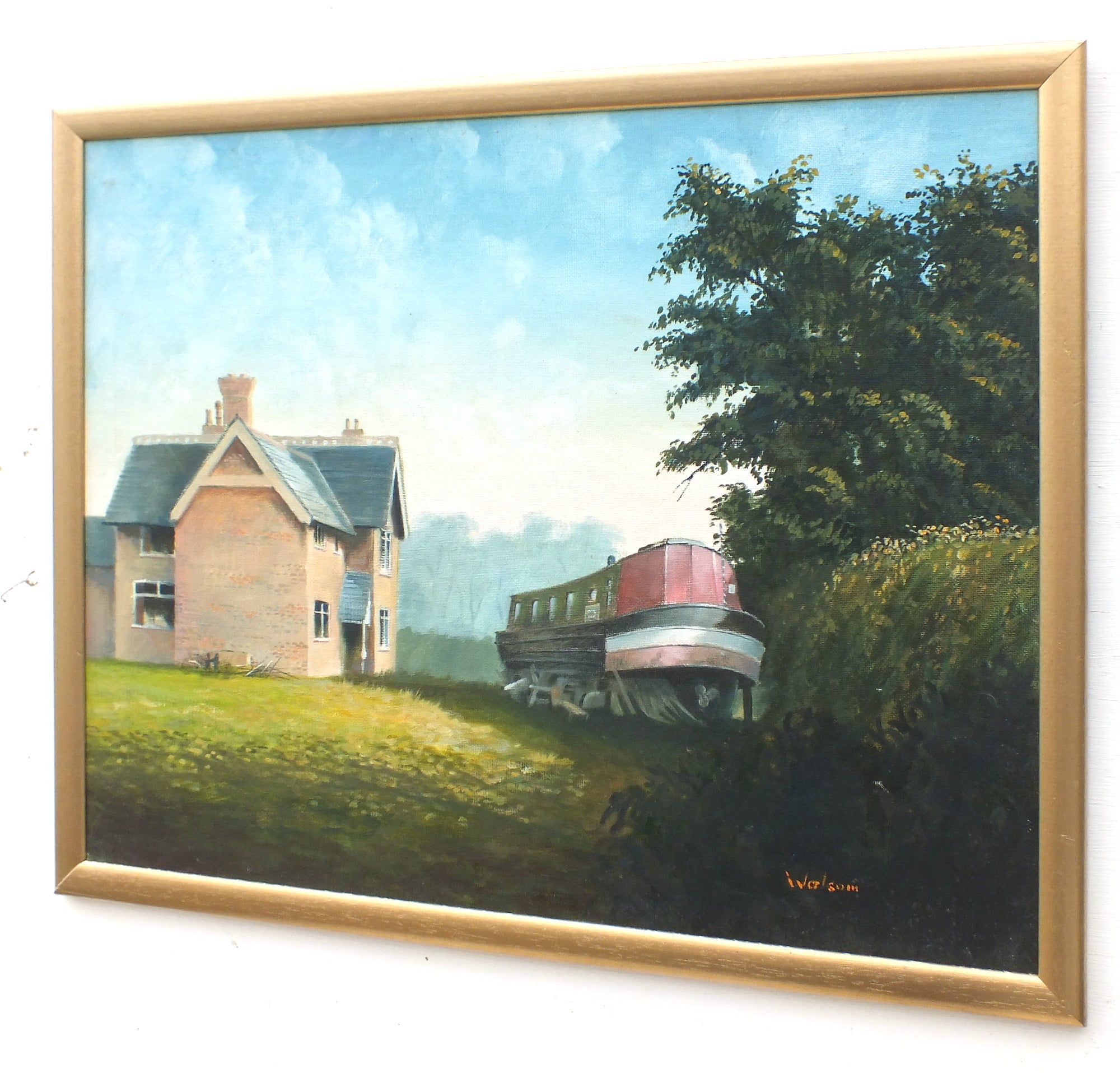 Mid-Century English Landscape Oil Painting Thurmaston Cottage