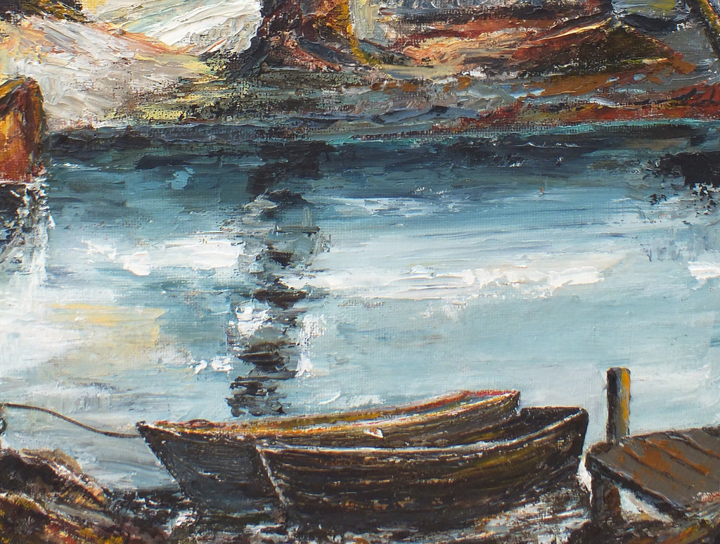 English Landscape Oil Painting Somerset River Boats Framed - GalleryThane.com