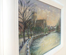 English Country Landscape Oil Painting Signed Framed Worcester Cathedral - GalleryThane.com