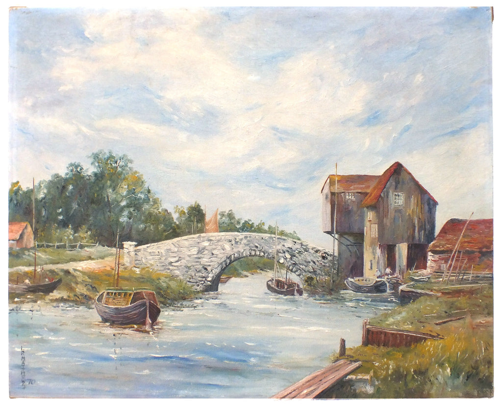 English River Landscape Oil Painting Unframed Boats - GalleryThane.com
