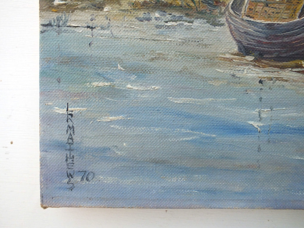 English River Landscape Oil Painting Unframed Boats - GalleryThane.com