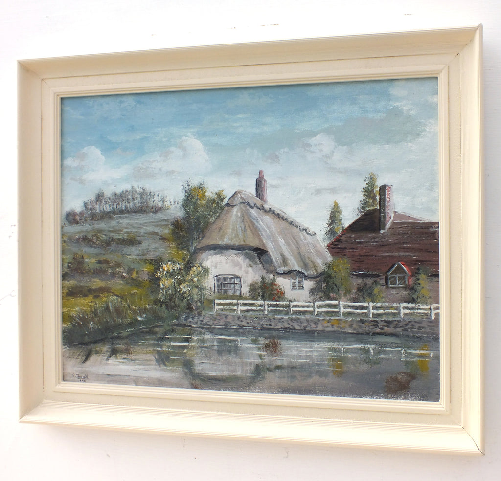English Country Landscape Thatched Cottage Oil Painting - GalleryThane.com