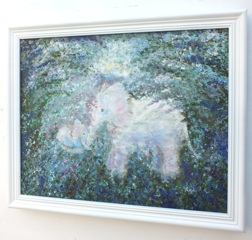 Elephants Painting Acrylic on Canvas Glitter Painting Framed - GalleryThane.com