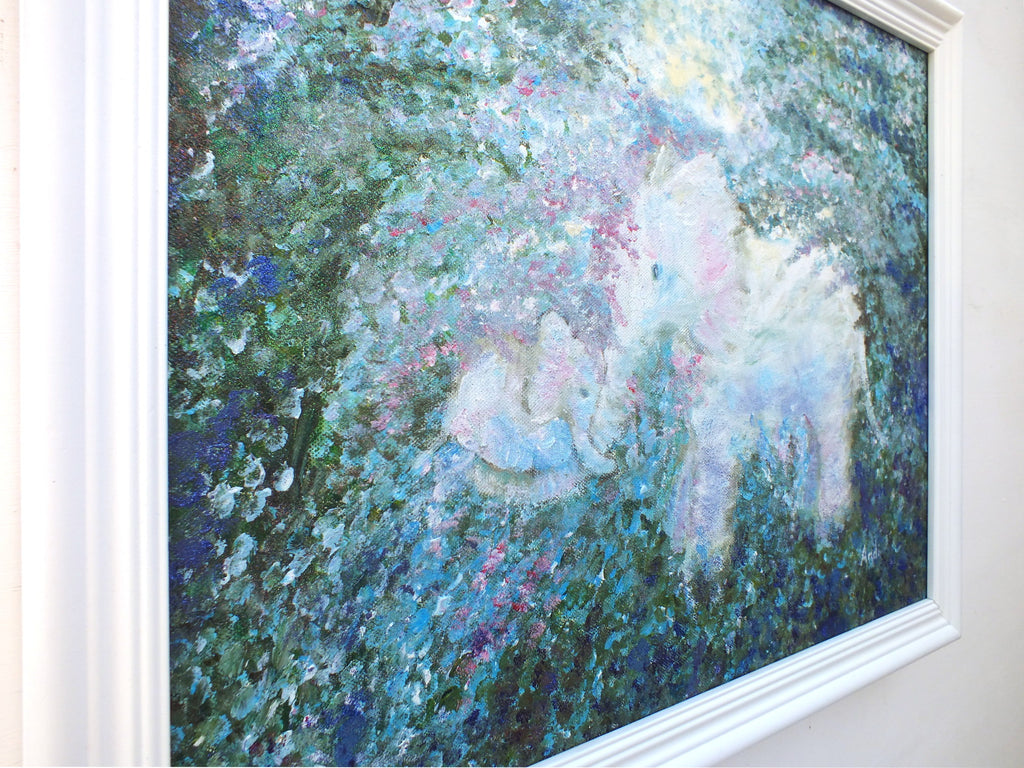Elephants Painting Acrylic on Canvas Glitter Painting Framed - GalleryThane.com