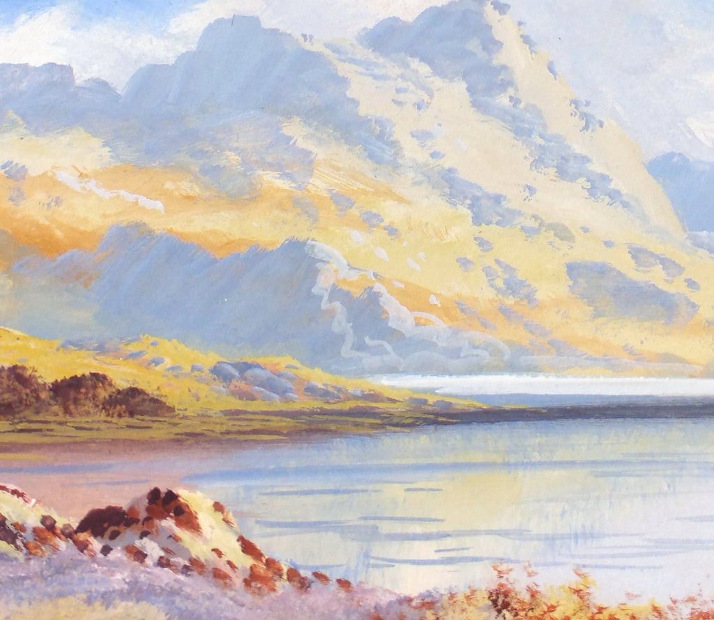 Mountain Landscape Lake Painting Scottish Highlands Gouache Signed Framed