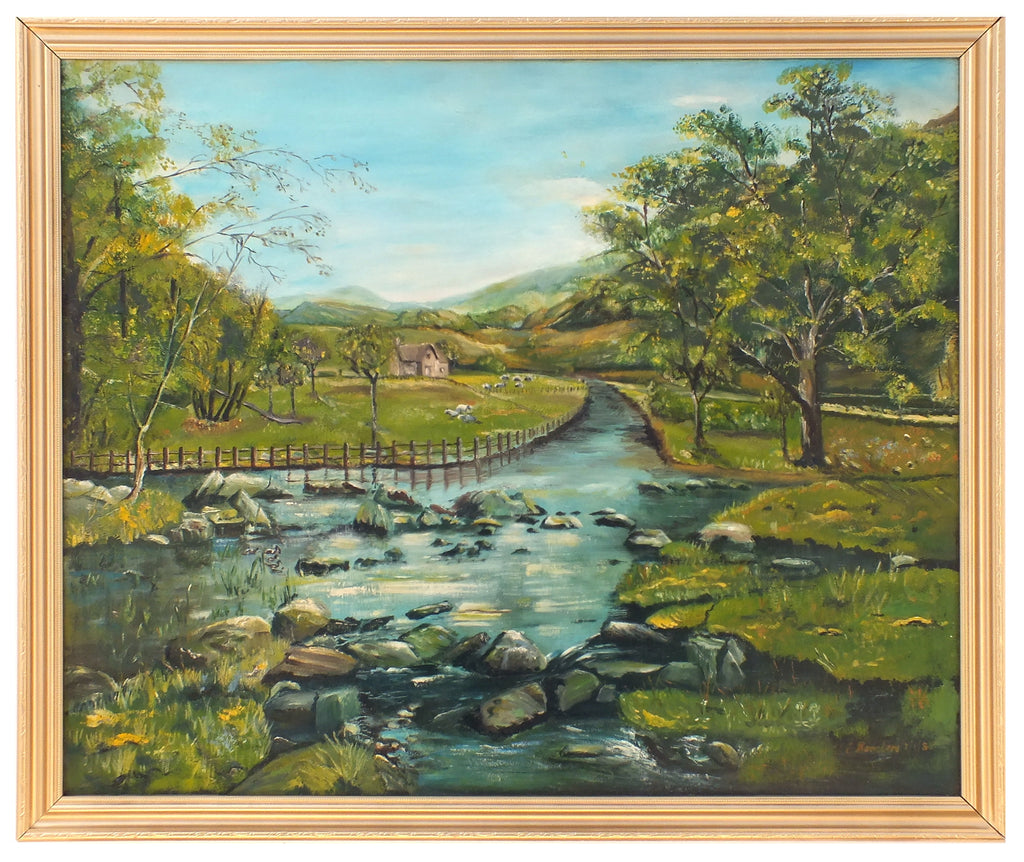 English Landscape Oil Painting Debyshire River Framed Signed Original - GalleryThane.com