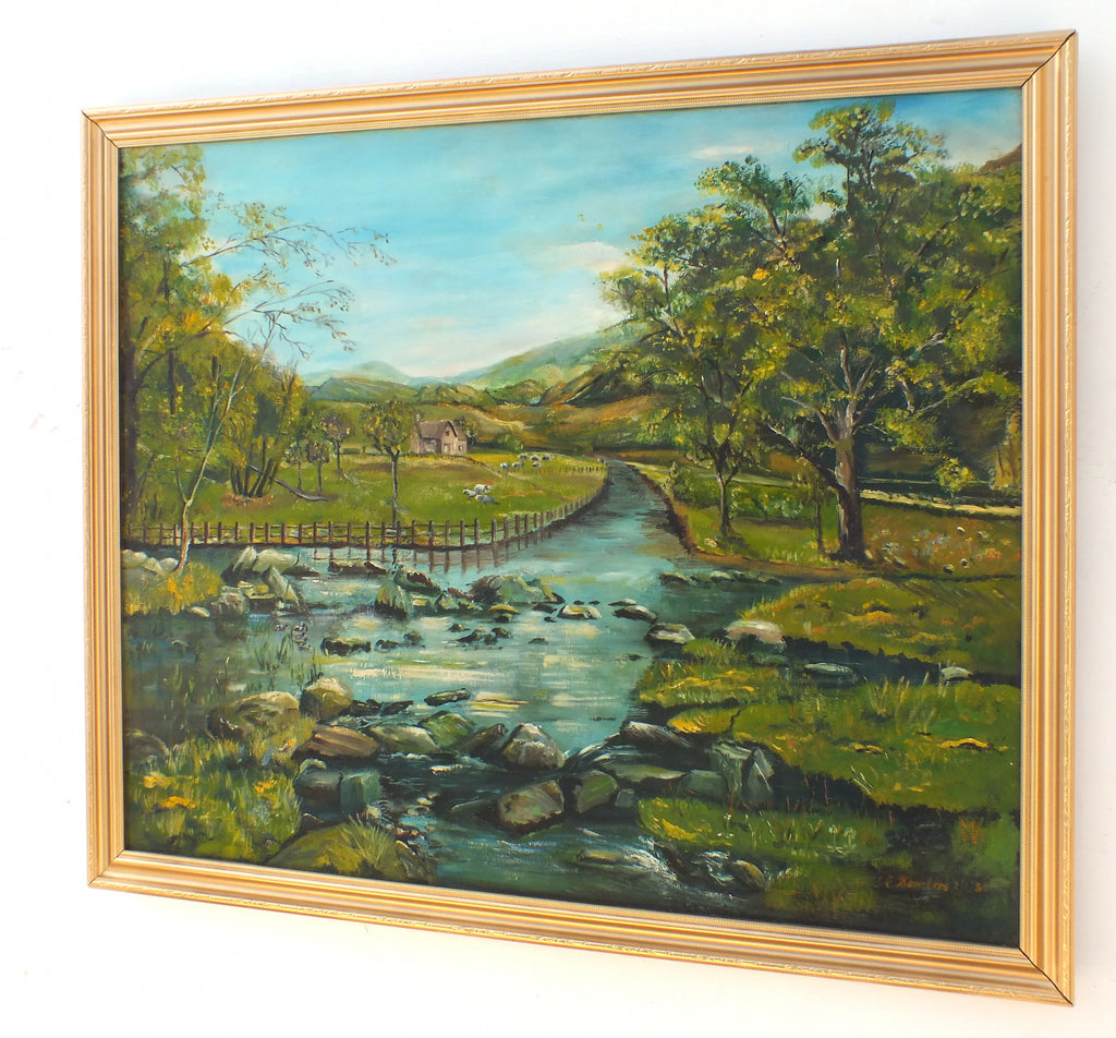 English Landscape Oil Painting Debyshire River Framed Signed Original - GalleryThane.com