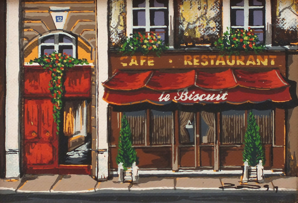 Miniature Paris Street Scene Oil Painting Signed Framed Le Biscuit ...