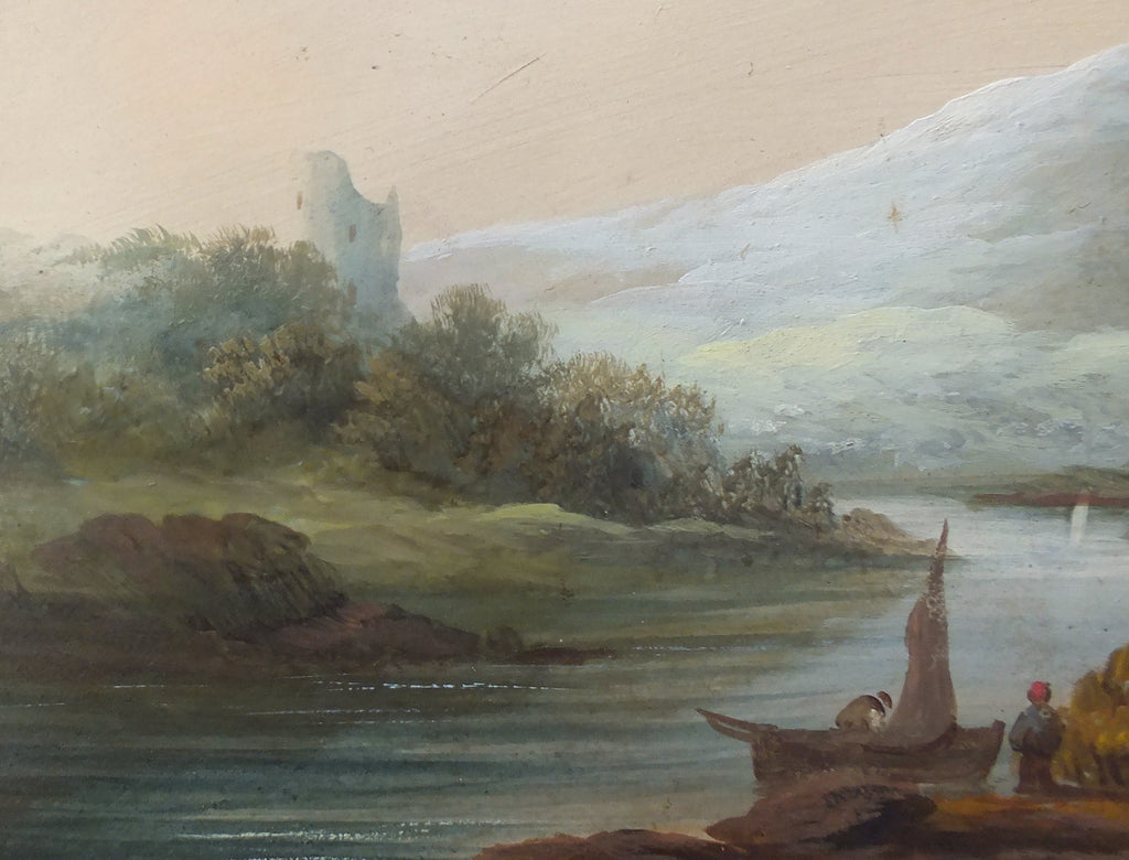 Victorian Oil Painting Antique Lakeside Cottage Scene - GalleryThane.com