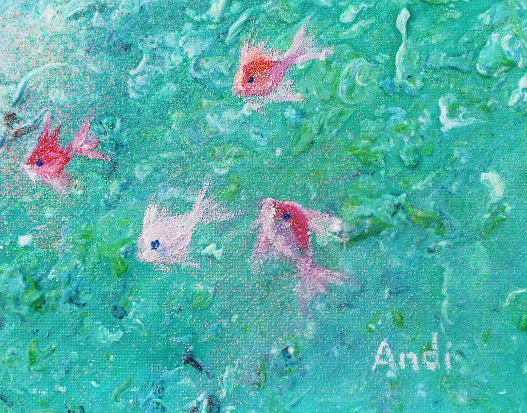 Fish Painting Ocean Glitter Wall Art Framed  by Andi Lucas - GalleryThane.com