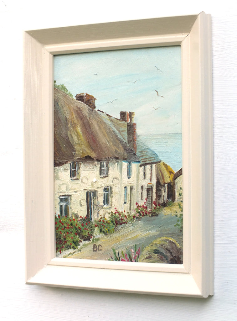 Miniature Cornwall Cottage Landscape Oil Painting Framed - GalleryThane.com