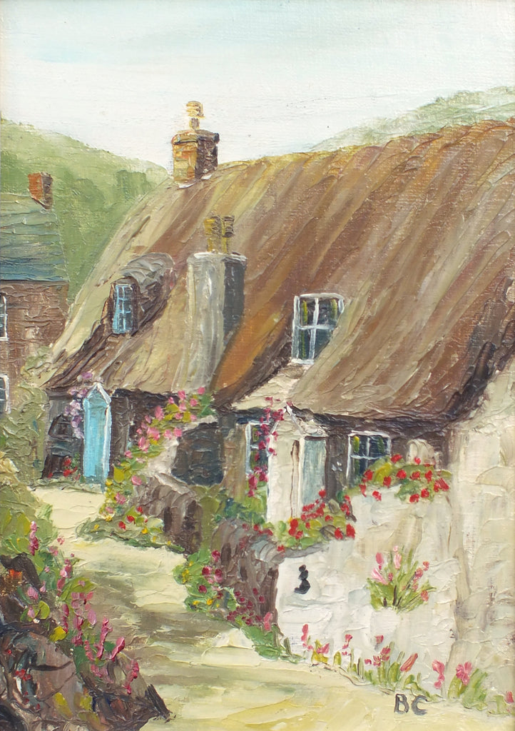 Miniature Cornwall Dolphin Cottage Landscape Oil Painting Framed - GalleryThane.com