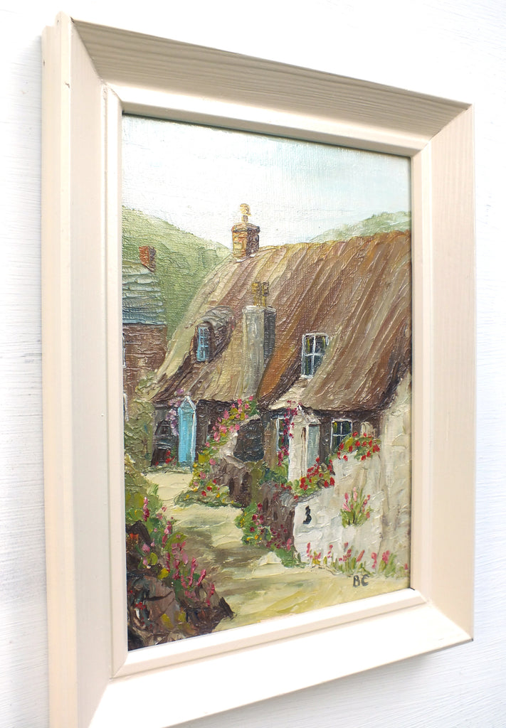 Miniature Cornwall Dolphin Cottage Landscape Oil Painting Framed - GalleryThane.com
