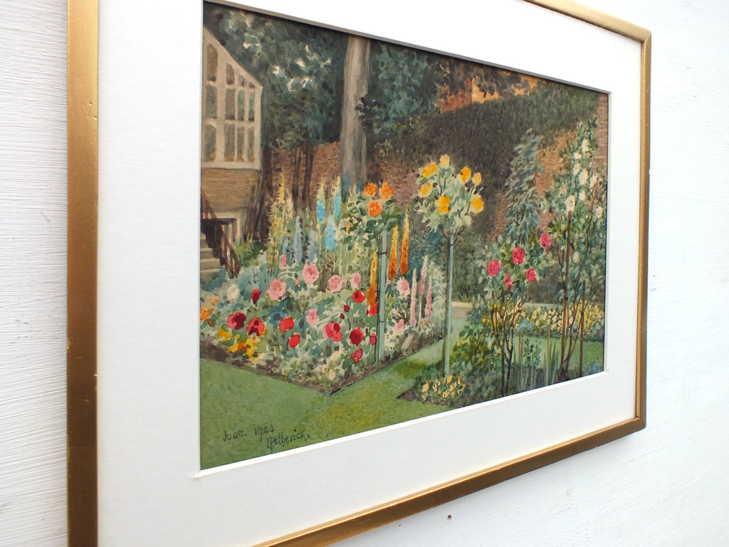 English Garden Watercolor Painting Framed - GalleryThane.com