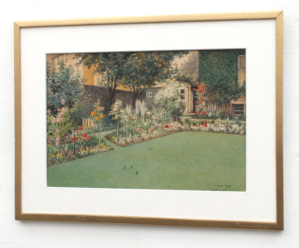 Walled English Garden Watercolor Painting Framed - GalleryThane.com