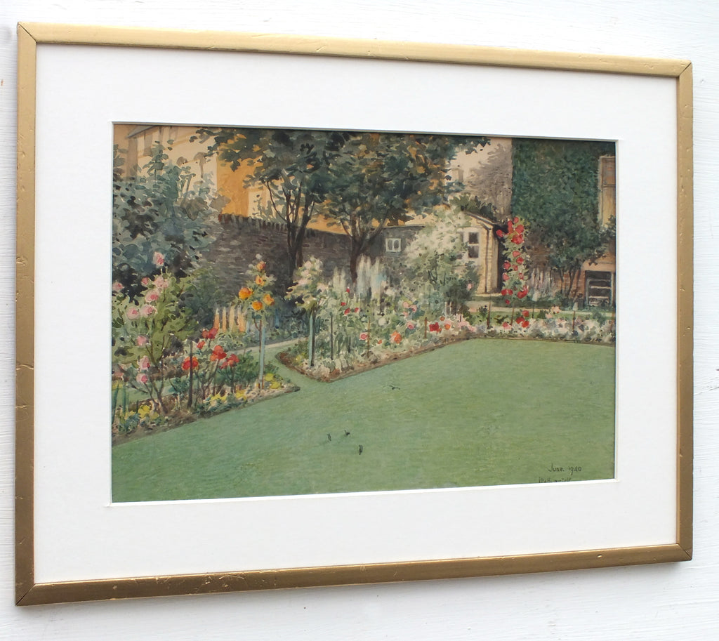 Walled English Garden Watercolor Painting Framed - GalleryThane.com