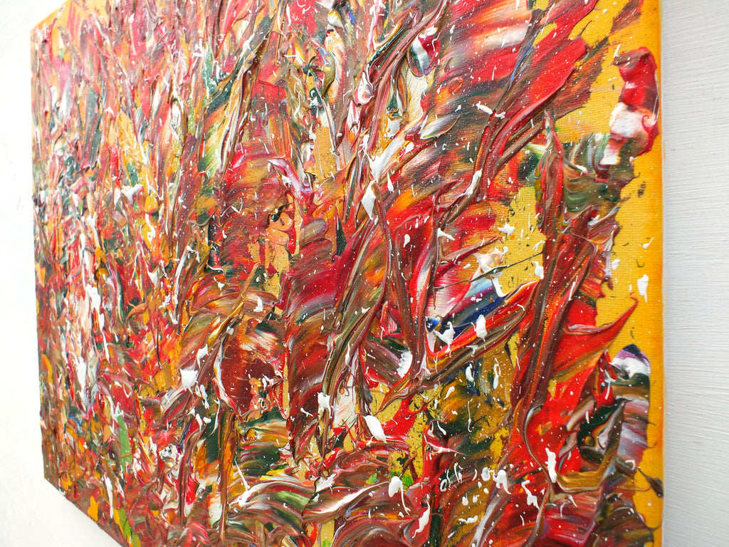 Abstract Painting, Tropical Decor, Red Gold Impasto Unframed - GalleryThane.com