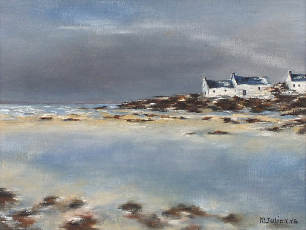 French Beach Painting, Normandy Coastal Art, Beach House Decor, Original Framed Signed Oil Painting