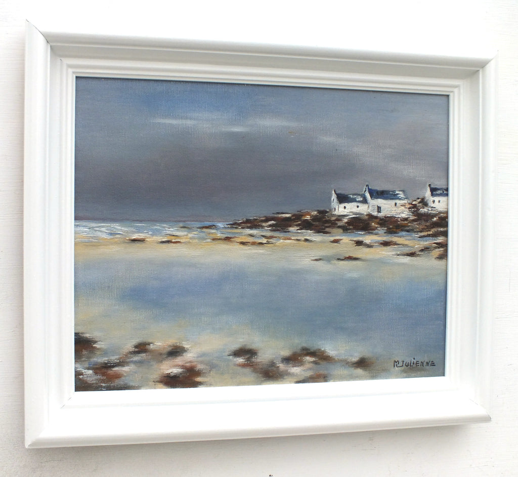 French Beach Painting, Normandy Coastal Art, Beach House Decor, Original Framed Signed Oil Painting