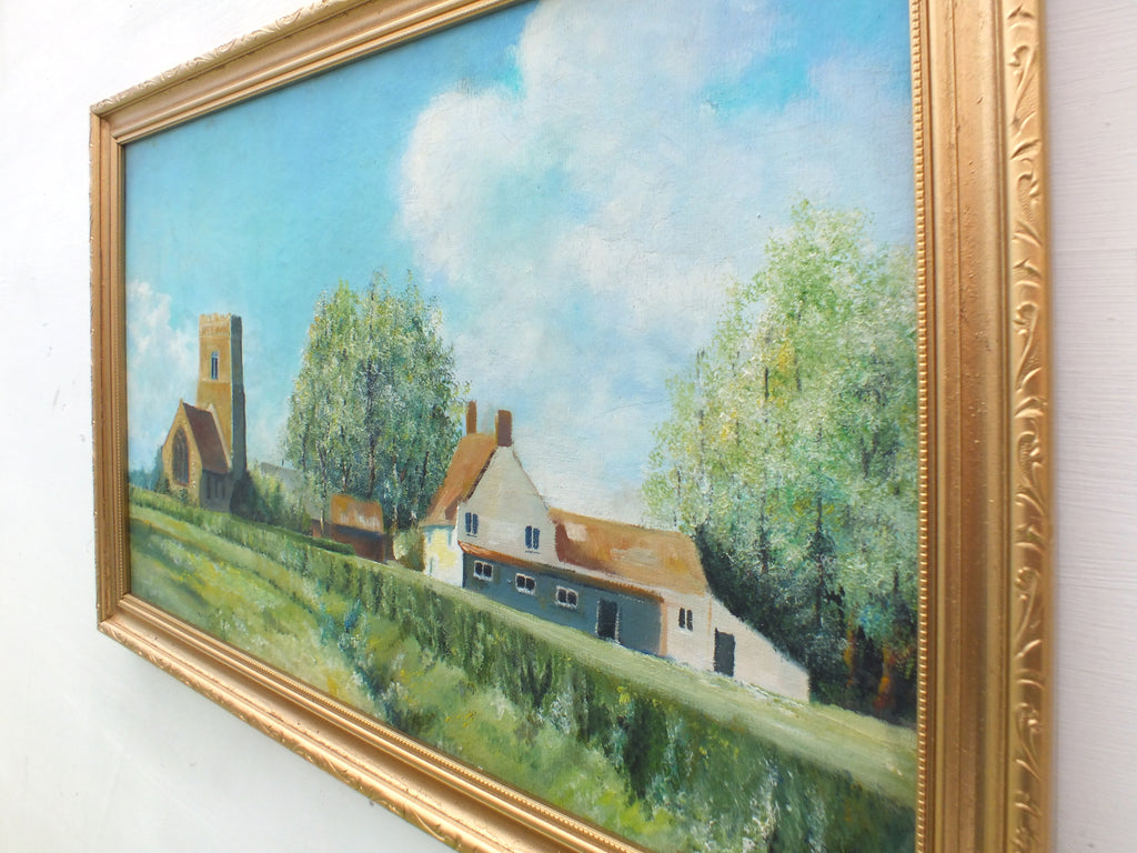 English Landscape, Village Church Framed Oil Painting - GalleryThane.com