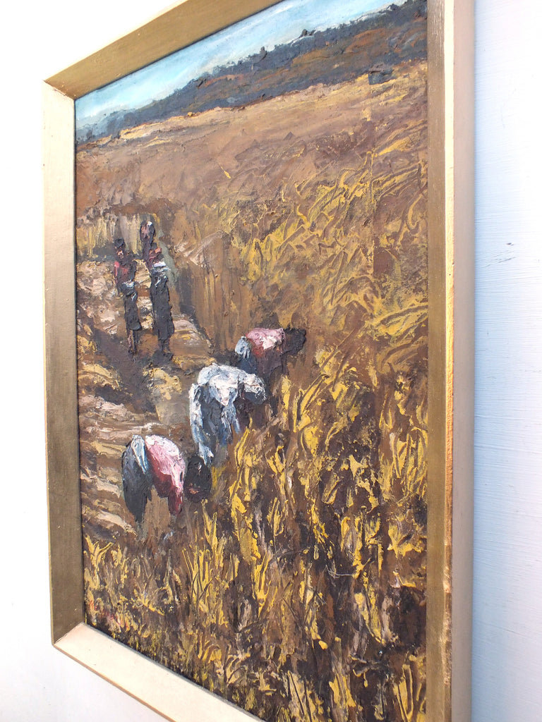 Indian Farming Landscape Oil Painting Framed - GalleryThane.com