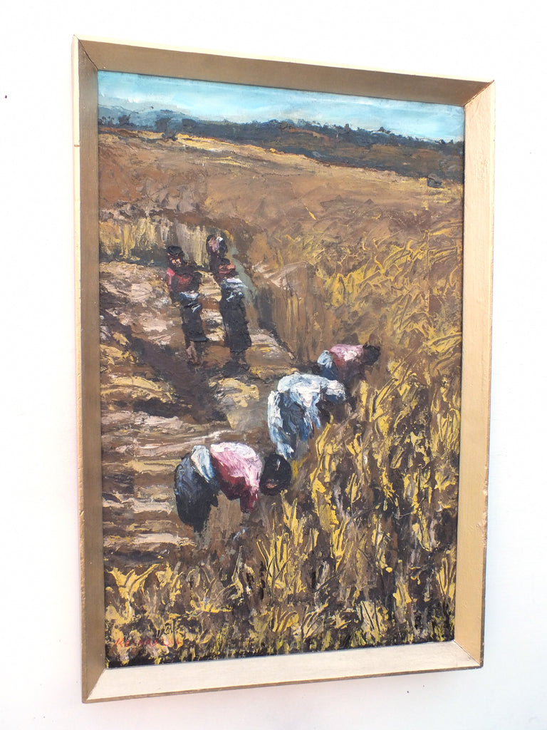 Indian Farming Landscape Oil Painting Framed - GalleryThane.com
