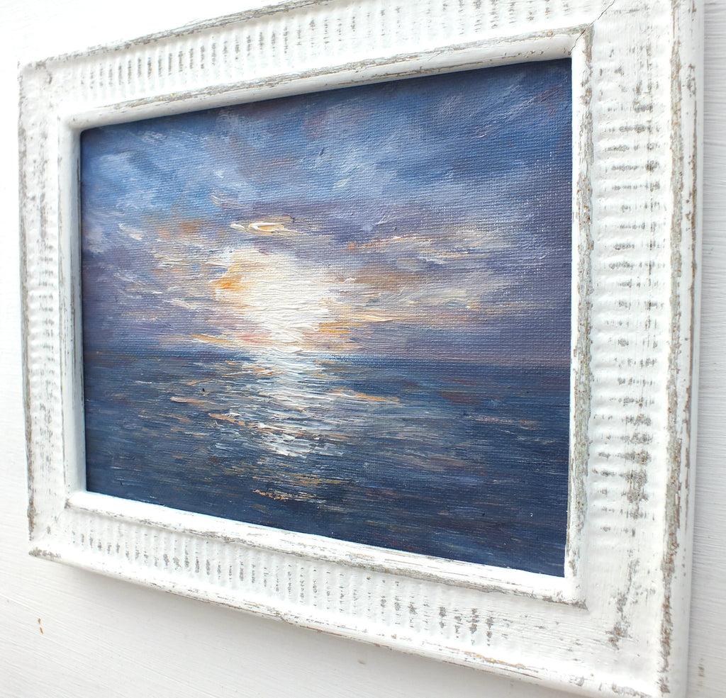 Cornwall Coastal Sunset Oil Painting, Framed Miniature