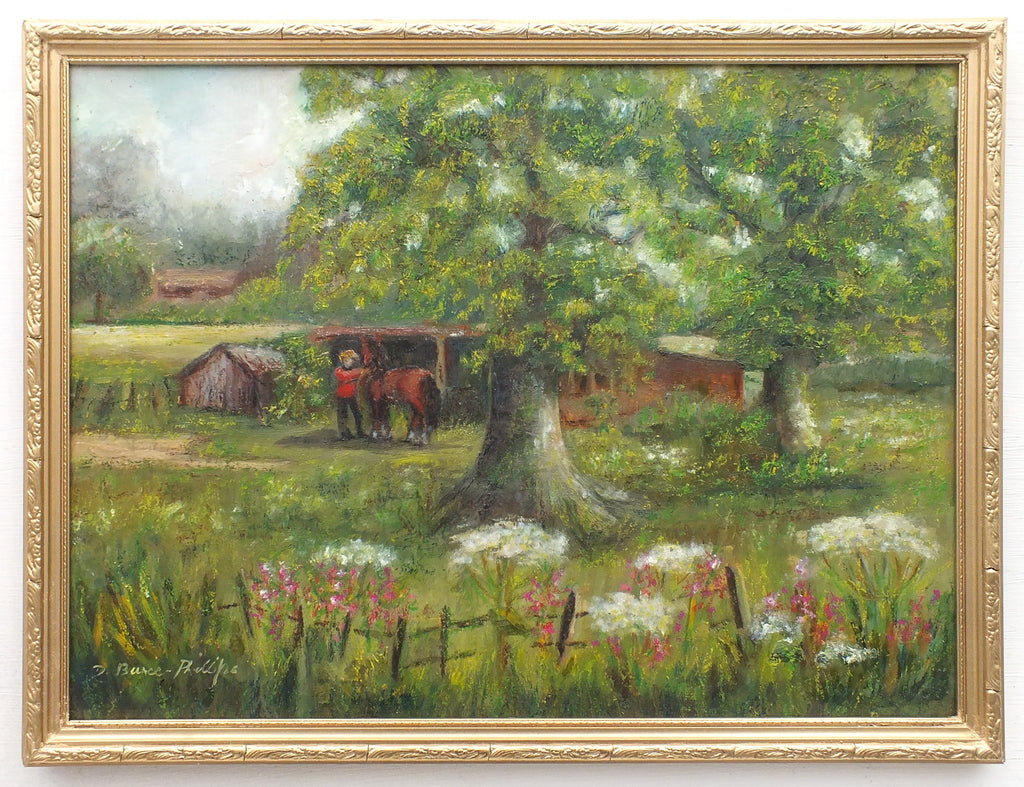 English Equestrian Country Landscape Oil Painting Framed - GalleryThane.com