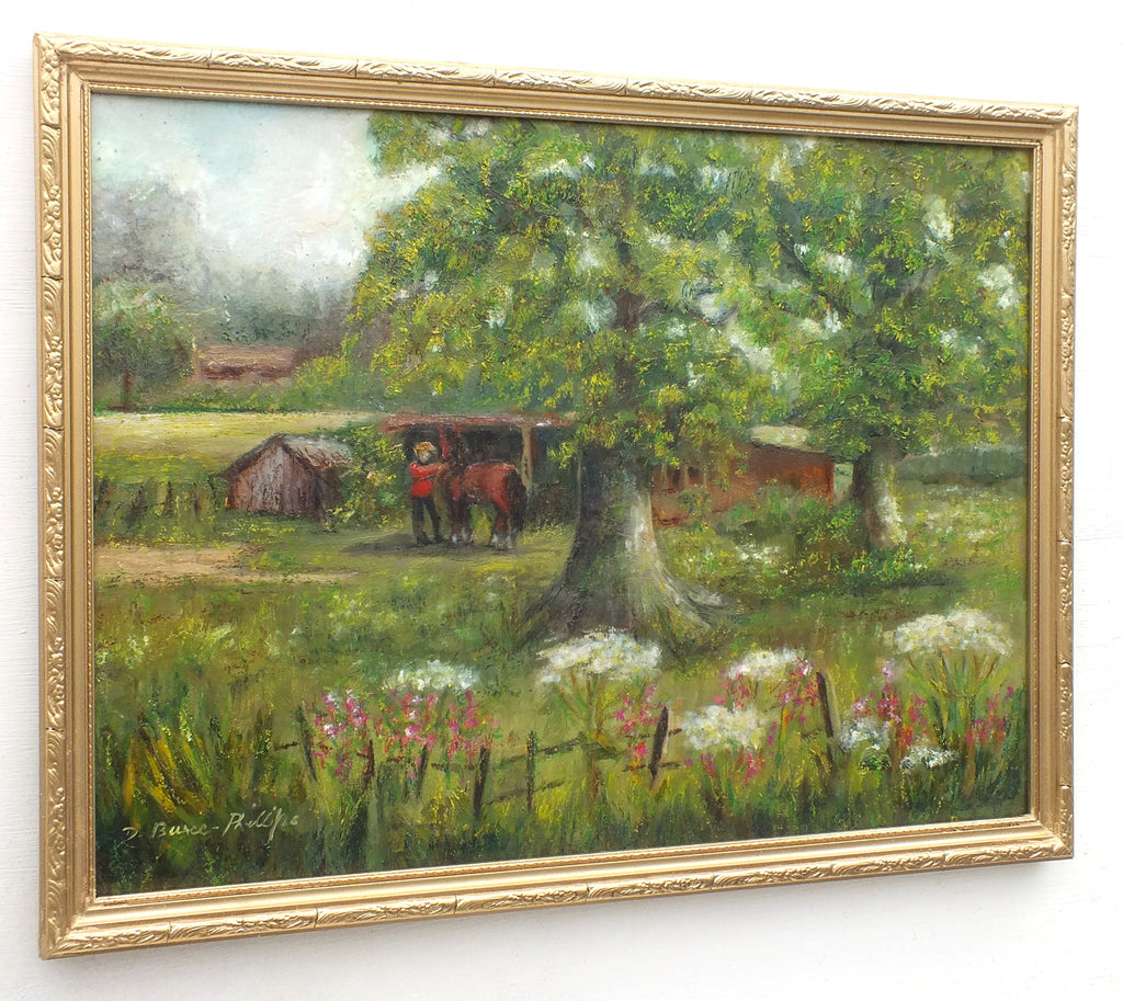 English Equestrian Country Landscape Oil Painting Framed - GalleryThane.com