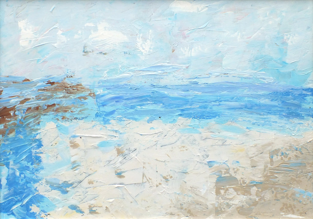 Abstract Beach Painting, Ocean Seascape, Impasto Framed - GalleryThane.com