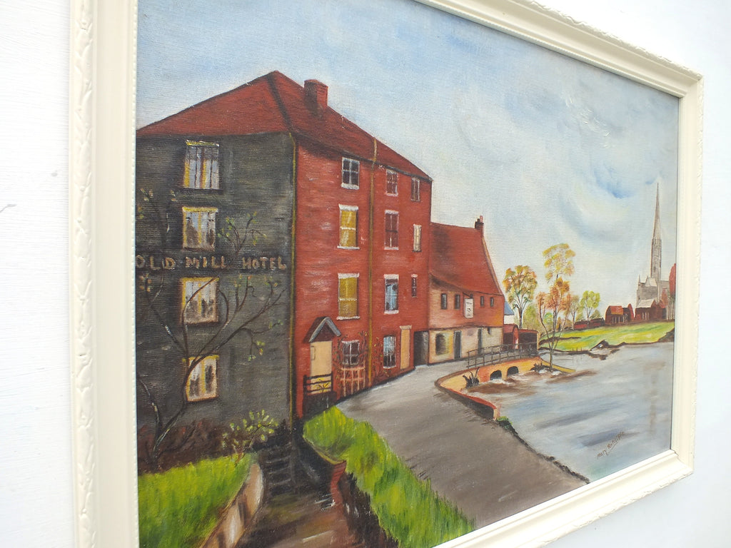 Old Mill Hotel Salisbury River Landscape Oil Painting Framed Signed