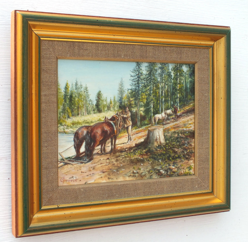 Sarajevo Horse Logging Miniature Landscape Oil Painting