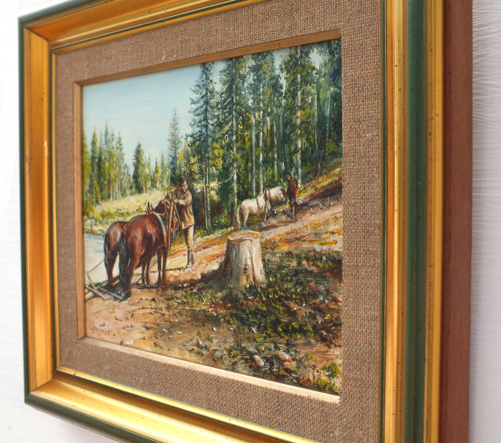Sarajevo Horse Logging Miniature Landscape Oil Painting