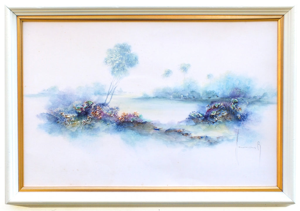 Abstract Lake Painting, Textured Landscape Framed - GalleryThane.com