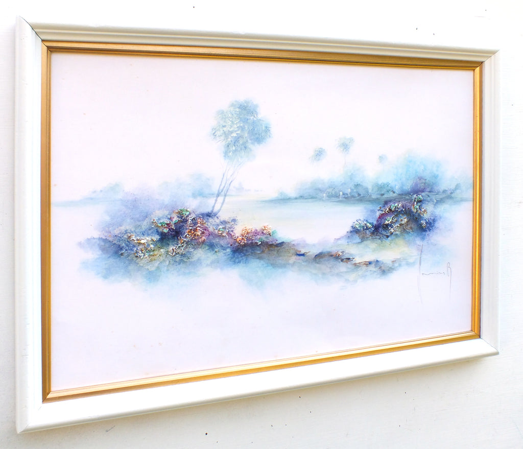 Abstract Lake Painting, Textured Landscape Framed - GalleryThane.com
