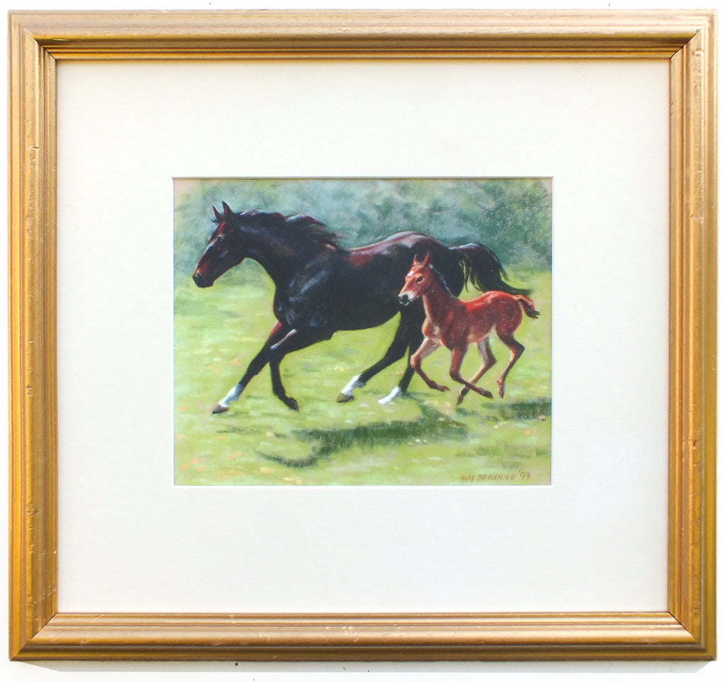 Horse and Foal Oil Pastel Painting Framed - GalleryThane.com