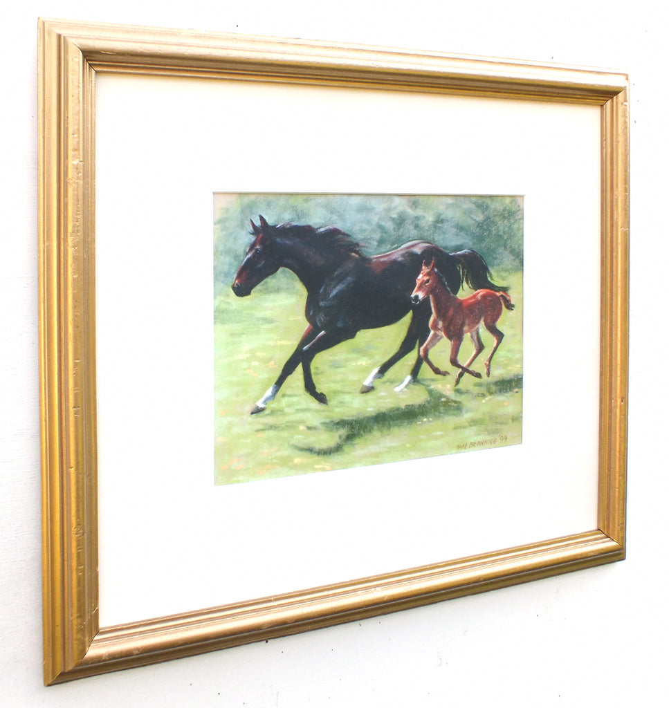 Horse and Foal Oil Pastel Painting Framed - GalleryThane.com