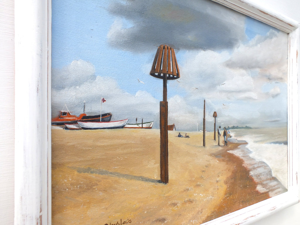 Beach Painting, Sand Seascape, Coastal Art Framed - GalleryThane.com