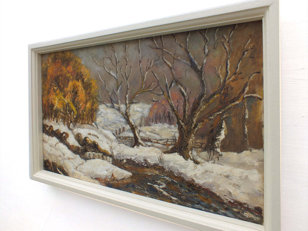 Winter River Landscape Snow Scene Framed Oil Painting