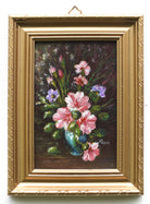 Pink Petunias Miniature Floral Oil Painting Framed