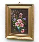 Pink Petunias Miniature Floral Oil Painting Framed