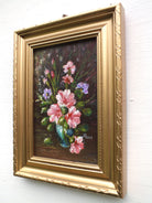 Pink Petunias Miniature Floral Oil Painting Framed