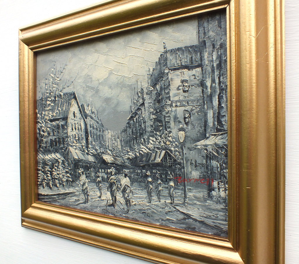 Paris Street Scene Black White Framed Oil Painting