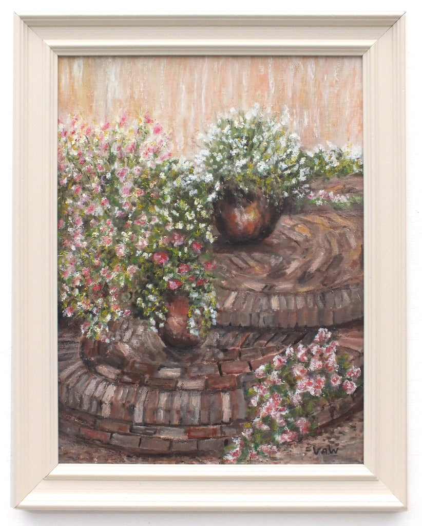 Gernaiums Garden Flowers Landscape Oil Painting Framed