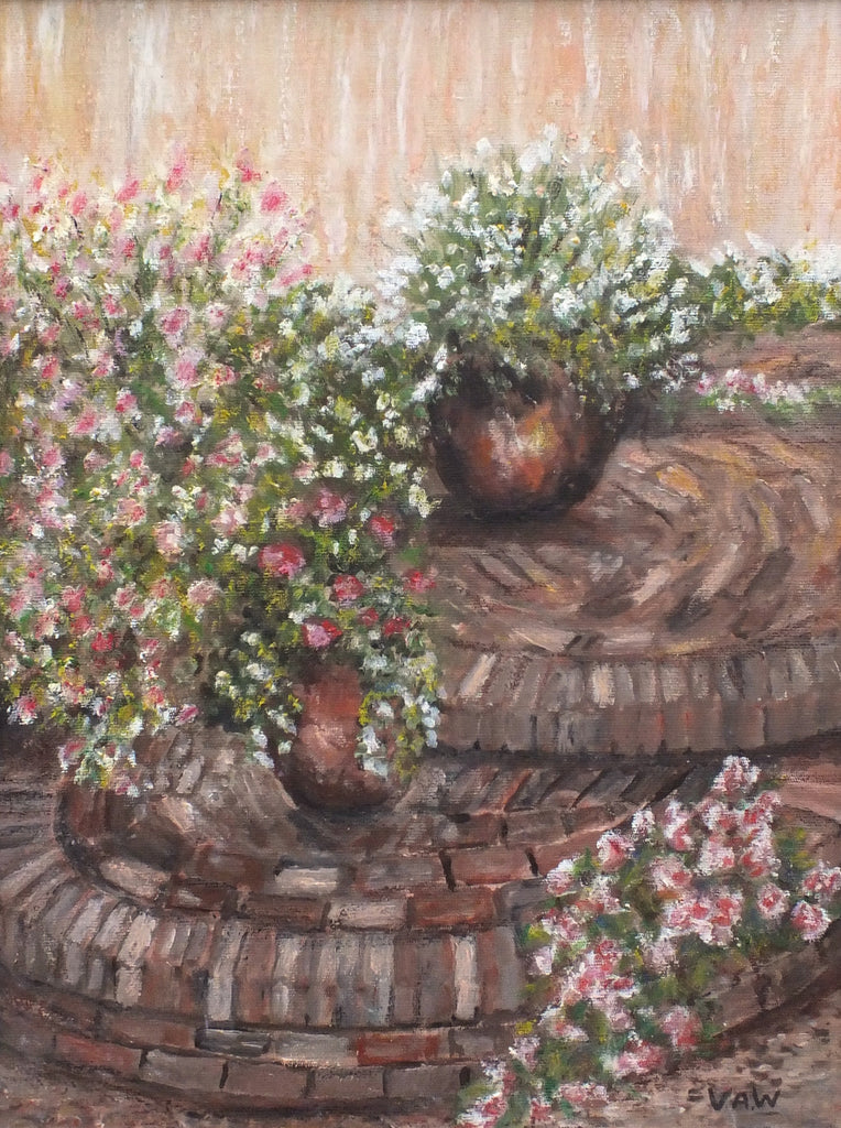 Gernaiums Garden Flowers Landscape Oil Painting Framed